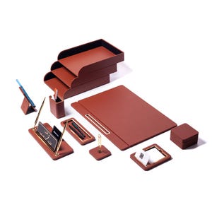 Personalized Faux Leather Desk Organizer Set: 11-Piece Executive Office Gift