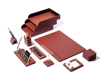 Personalized Faux Leather Desk Organizer Set: 11-Piece Executive Office Gift