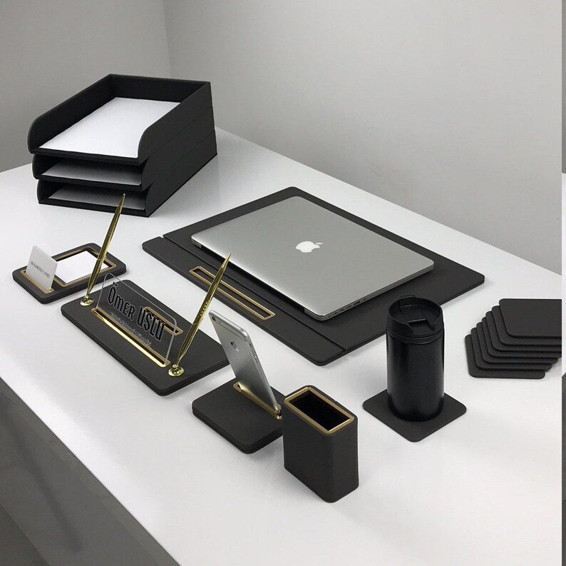 Leather Desk Set 10 Pieces Desk Accessories Set Personalized Desk Set
