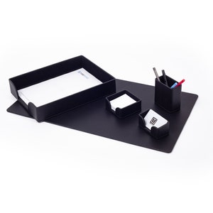 Organizador de mesa de couro 5 peças, almofada de mesa de escritório, porta-notas, porta-canetas, porta-cartões de visita, porta-copos de couro, presente de negócios de escritório