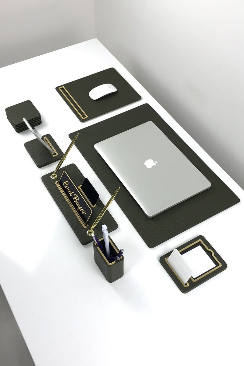 Leather Desk Set Desk Accessories Set Personalized Desk Etsy