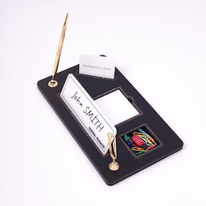Personalisiert Schreibtisch Namensschild Leder Organizer Visitenkarte, Notiz- und Stifthalter Schreibtisch Accessoires Plakette namensschild