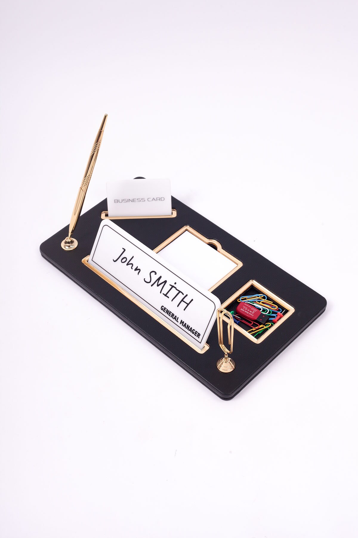 Personalized Desk Name Plate Leather Organizer Business Card Etsy