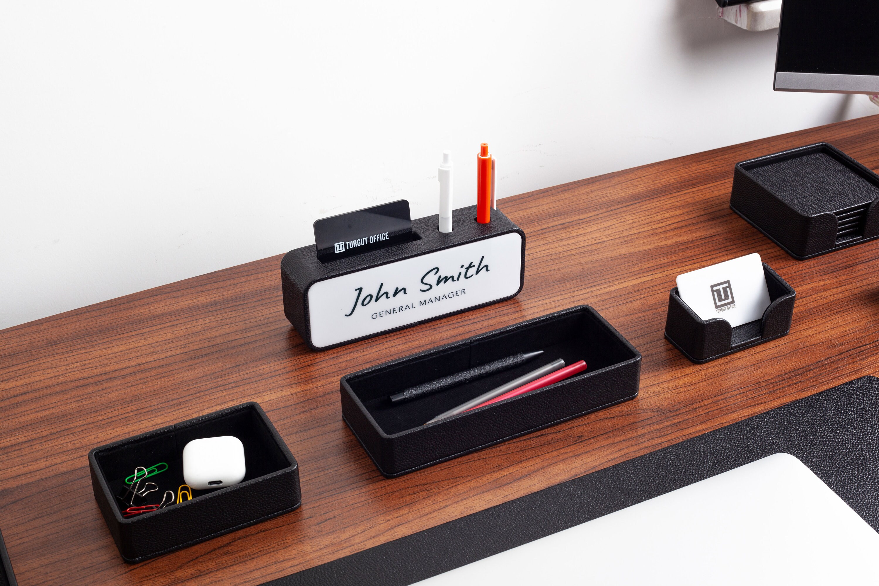 Oslo Leather Desk Set 10 Piece Black Leather Desk Accessories Premium