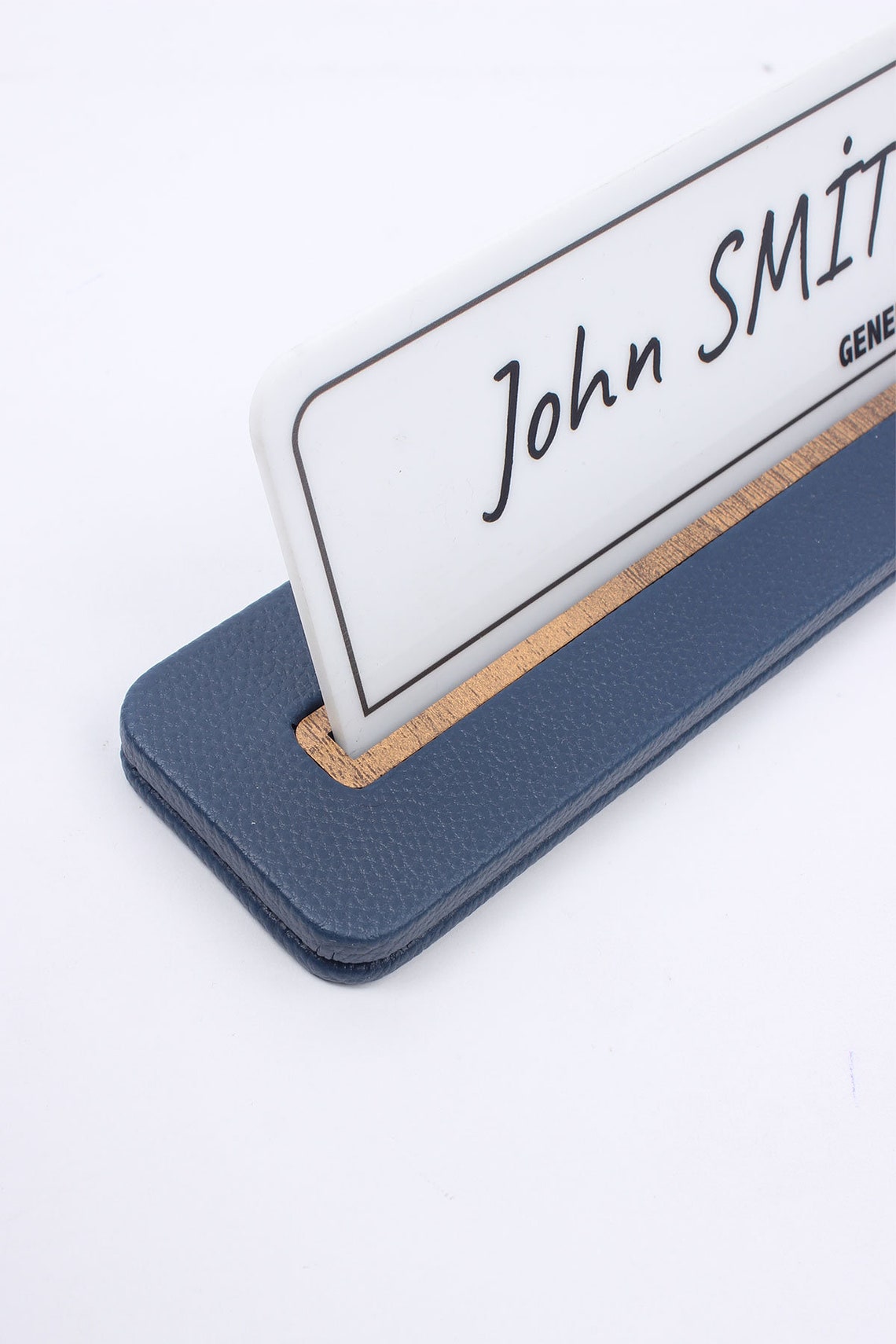 Leather Desk Name Plate Navy Blue / Office Gift / Minimalist - Etsy