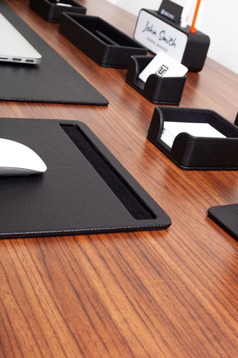 Oslo Leather Desk Set 10 Piece Black Leather Desk Accessories Premium