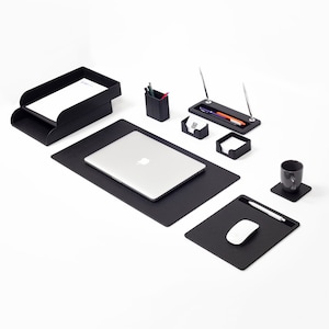 Milano Leather Desk Set Nero 9 Pz / Office Desk Organizer / Accessori per scrivania in pelle / New Business Office Gift / Leather Desk Pad