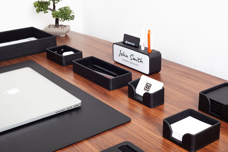 Oslo Leather Desk Set 10 Piece Black Leather Desk Accessories Premium