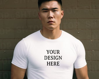 White Tshirt Mockup Asian Man Fitted 35mm Photography Front of Shirt Mockup Model Mockup Trendy Diverse POC Female Aesthetic Film