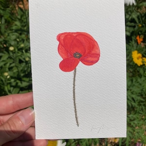 Original Single Poppy Watercolor | Hand Painted | Original Floral Art Painting