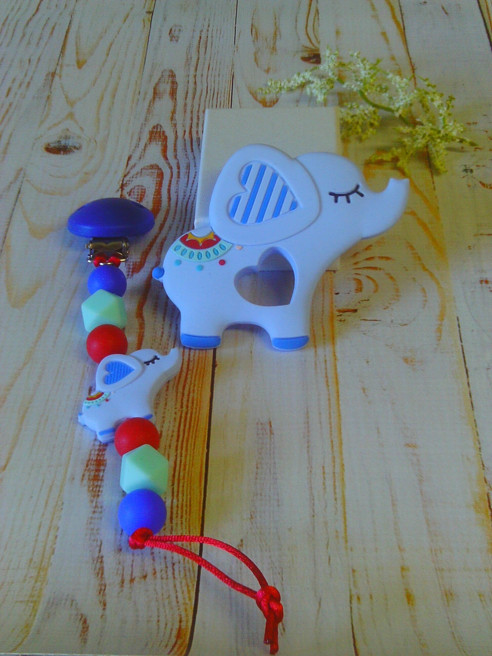 Sensory Elephant Pattern Cute Blue Elephant Sensory Learning Set With Clip and Beaded Chain Baby ...