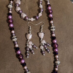 Handmade Mauve Jewelry Set, beaded jewelry set,  dangle earrings