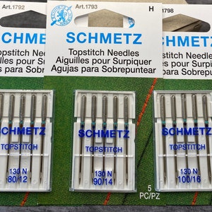 Schmetz Top Stitch Needles in Three Sizes, Size 90 Top Stitch, Size 100 Top Stitch, Size 80, Machine Needles a MUST Have for Heavy Threads
