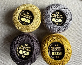 8wt Perle Cotton Gold Gray 8 Wt Pearl Cotton Embroidery Thread Eleganza by Wonderfil ™   42 yards per ball, Big Stitch Quilting FAST ship