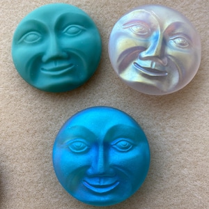 Czech Glass 31mm MOON FaCE Button, CHOICE of finishes, Large 1.22 inches Man in the Moon, celestial button, handmade Czech glass, FasT ship