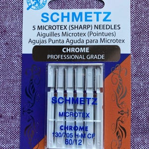 Schmetz Sharp CHROME MICROTEX 80/12 Needle, Pro grade, Sharp acute point, needle for batiks, accurate quilt piecing, micro fibers, fast ship