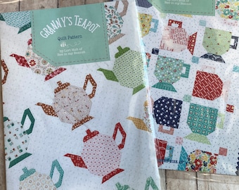 Lori Holt 3 Quilt and Table Runner Patterns, Granny&#39;s Teapot, Good Morning Mug, Yes You CAN, Riley, pieced quilting patterns, we ship fast!
