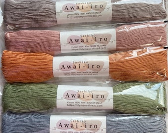 Sashiko Cotton Thread Olympus, MIX Of 5 dusty shades, med size 40M skein BIG Stitch Quilting Embroidery, multiple listings, FaST ship