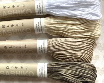 Olympus Sashiko Thread in basic colors, 20 Meters per skein, Four Color NEUTRALS, Big Stitch Quilting, Cotton Sashiko thread, We ship FAST