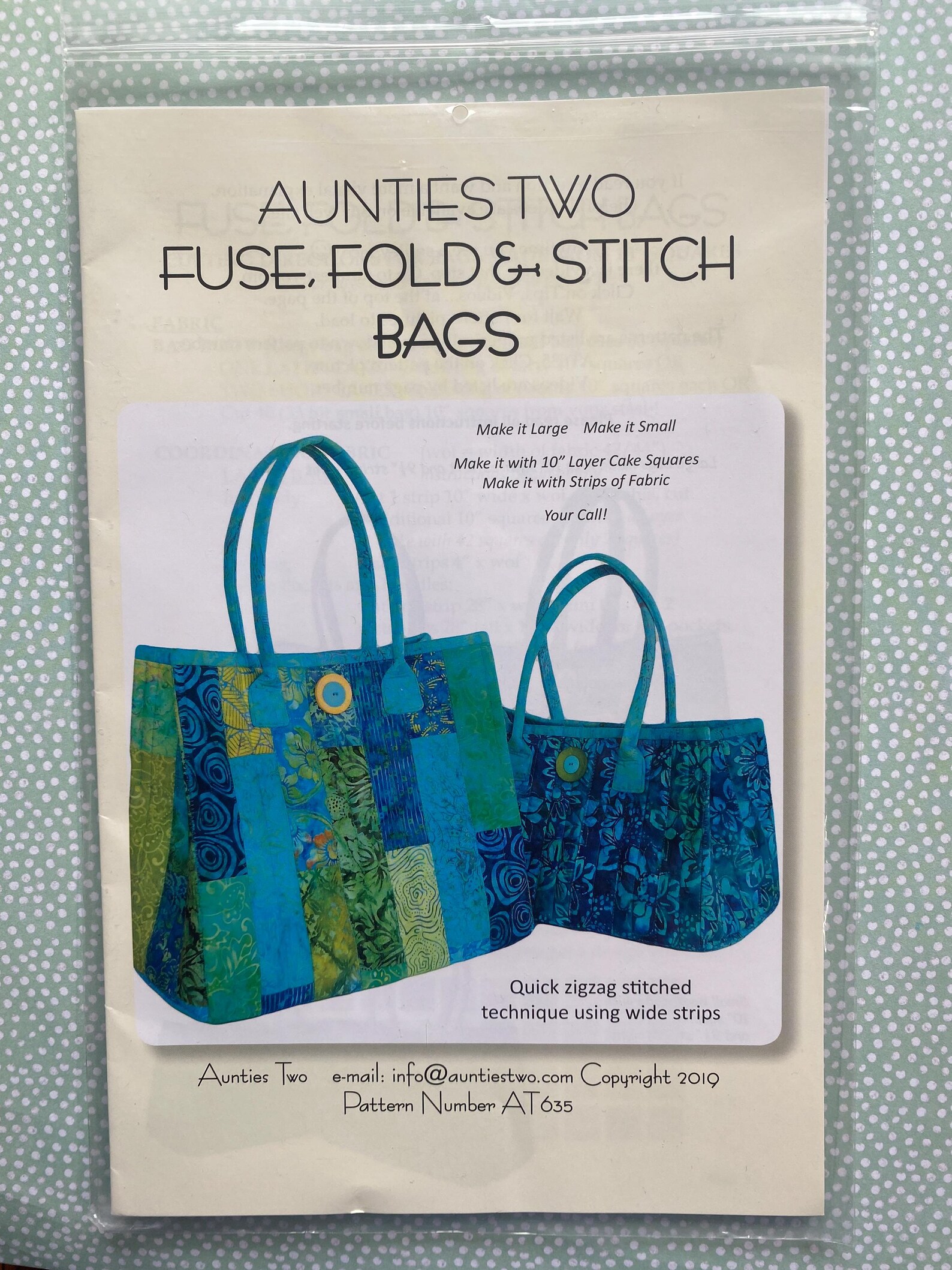 Aunties Two Fuse and Fold Pattern, 2 Sizes, Large Bag Pattern, Whole ...