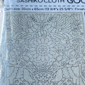 Sashiko GOOD NEWS Preprinted Sashiko Cloth, 12 Inch Preprinted Cotton Linen Hand Printed Sashiko by artist Ky Fujita