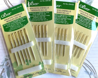 Clover Gold Eye CHENILLE Needles, Size 18 size 20 size 22 OR 24 Japanese Embroidery Needles, One size or combof, yarn needle, Ships FAST