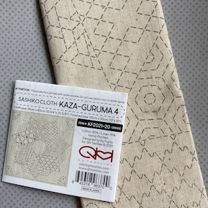 Sashiko KAZA GURUMA 4 tissu sashiko préimprimé, KF2021-2012 coton lin préimprimé imprimé à la main par l'artiste Ky Fujita, livraison rapide