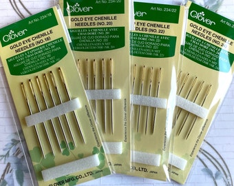 Clover Gold Eye CHENILLE Needles, Size 18 size 20 size 22 OR 24 Japanese Chenille Needles, One size or combo of all, yarn needle, Ships FAST