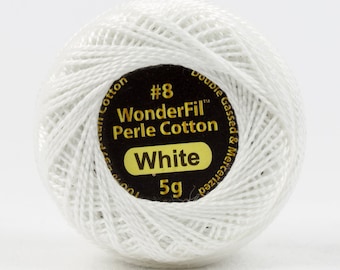 Perle Cotton WHITE, 8 Wt Eleganza Perle Cotton, Wonderfil Perle Cotton 42 yard Ball for Hand Embroidery & Quilting, We ship FAST