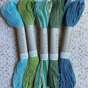 Olympus Sashiko Thread, 5 GREEN BLUE colors, 20M per skein, SaVE on Bundle Big Stitch Quilting, Cotton Sashiko Embroidery thread, ships FAST