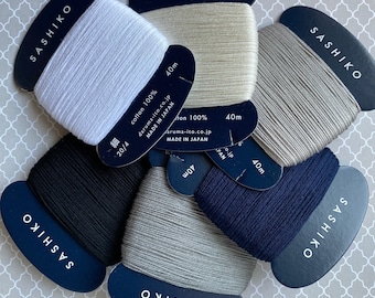 Daruma THIN Sashiko Thread, Convenient Carded Cotton Sashiko, 6 of 29 Colors offered, Gray sashiko, Indigo Thread, In Stock Ships FAST