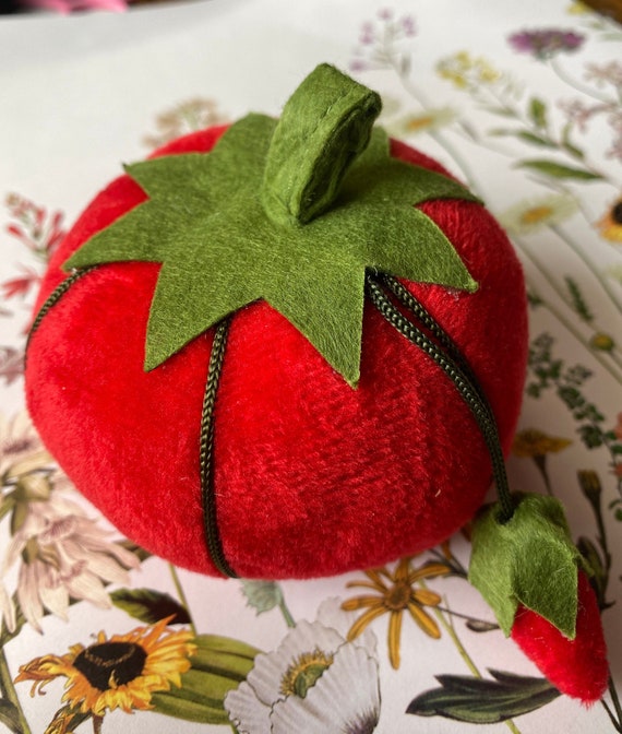 Red Tomato Velvet Pin Cushion, Vintage Style Pin Cushion, Old