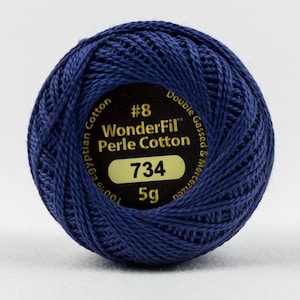 May include: A blue ball of WonderFil #8 Perle Cotton thread, 100% Egyptian Cotton, double gassed & mercerized. The label shows the thread number, name, and weight (5g).