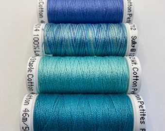 Sulky Petites, ClassicNeedle OCEAN BLUES Mix, Four 50 Yard 12wt Petite Spools, Hand Machine Embroidery Thread, See All Of Our Mixes