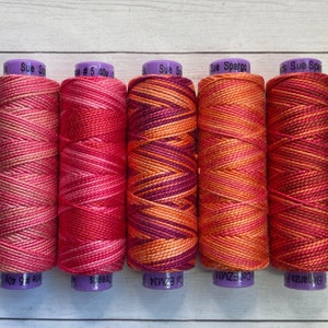 Sue Spargo 5wt VARIEGATED Perle Cotton, 40 yd spool, 5 colors PINK ORANGE Mix Or Sold Separately, 5wt Perle Cotton to Add Textural Dimension