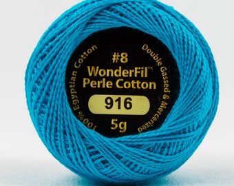 May include: A blue ball of WonderFil Perle Cotton thread, size #8, 916, 5g, 100% Egyptian cotton, double gassed and mercerized.