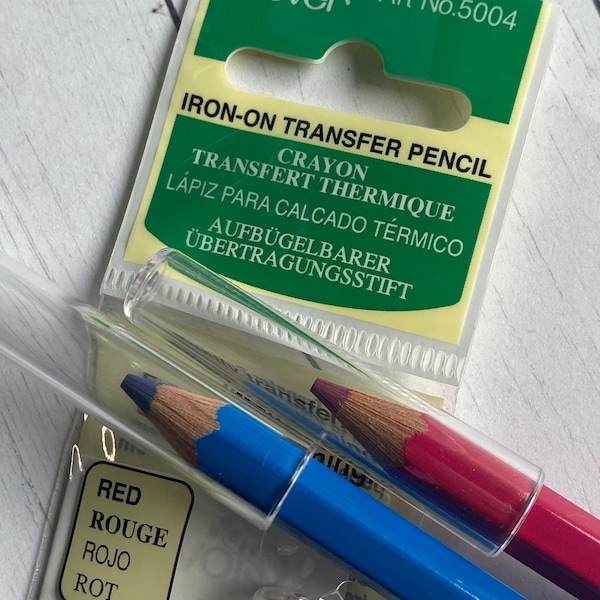 Clover IRON ON Transfer Pencil Blue or Red, Clover 5005 Transfer Embroidery designs to fabric, Blue Transfer pencil for 2-3 uses, ships fast