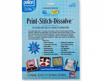 Pellon Print Stitch Dissolve, Pellon 2301S, Water Soluble Paper Stabilizer, embroidery, quilt templates, foundation piecing,