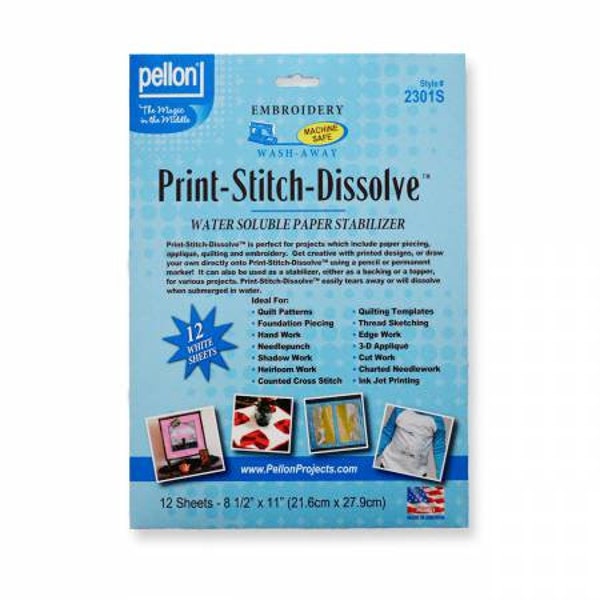 Pellon Print Stitch Dissolve, Pellon 2301S, Water Soluble Paper Stabilizer, embroidery, quilt templates, foundation piecing,