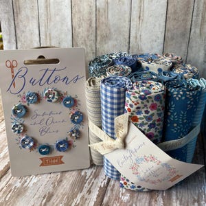 Tilda Buttons & Fat Eights Bundle, Tilda Fabric Summer Ocean Blues ...