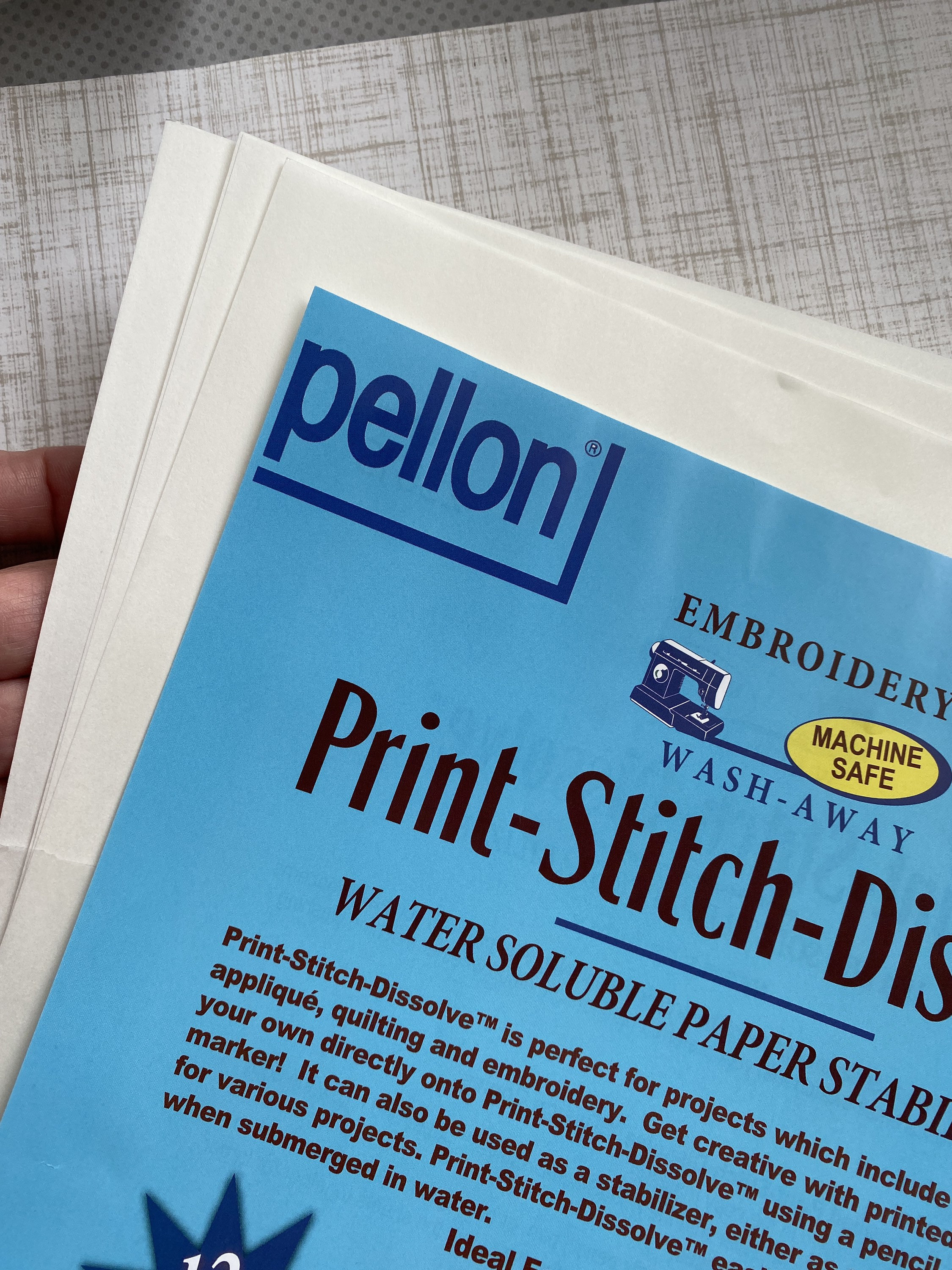 Pellon Print Stitch Dissolve, Pellon 2301S, Water Soluble Paper Stabilizer,  Embroidery, Quilt Templates, Foundation Piecing, 
