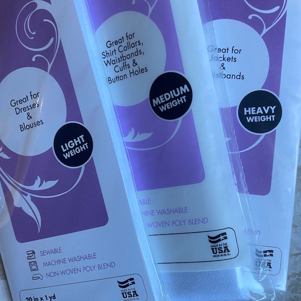 Heat N Bond Fusible Interfacing 20in x 1yd, Light Medium or Heavy iron on interfacing, choose one weight or combo of all 3, we ship FAST