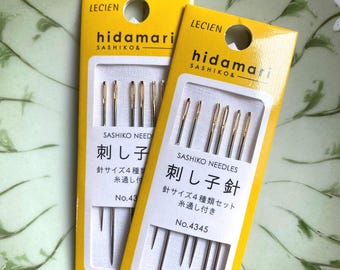 SASHIKO Needles, Variety of 6 Needles in Four Sizes W/ Threader, Mix of Sashiko Needles, Hand Sewing Needles, Large Eye Hand Needles