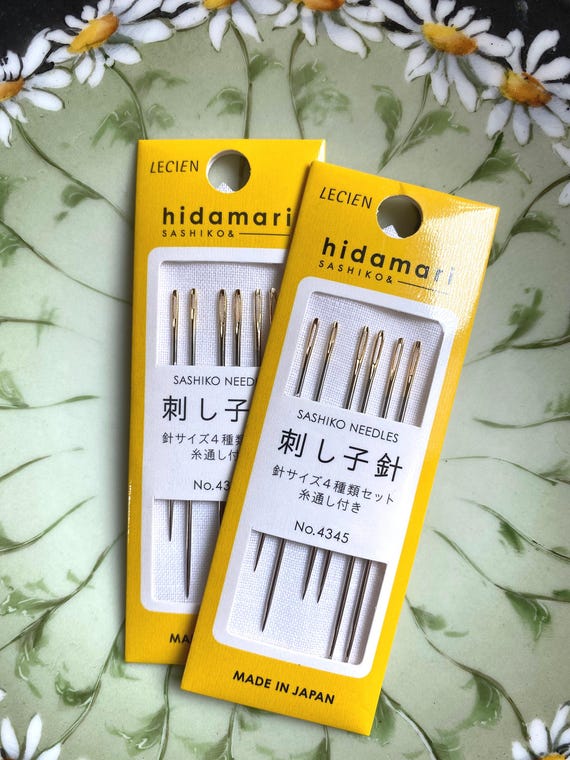 Lecien Hidamari SASHIKO Needles, 6 Needles in Four Sizes Threader, Variety Pack Sashiko Needles, Hand Sewing, Long Large Eye Hand Needles