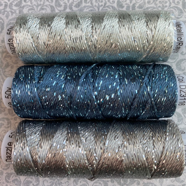 Starry Night Dazzle, STARLIGHT Mix, Rayon Metallic by Kim Rado, Adds sheen & Sparkle, Spools are 50 yds each, more bundles, Ships Fast