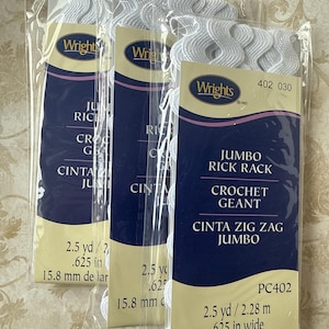 JUMBO Rick Rack, Choice of 5 Colors, .625 Inches Wide. 2.5 Yds per ...