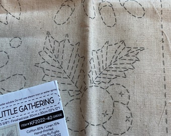 Sashiko LITTLE GATHERING, KF2022-40 Preprinted Sashiko Cloth, 12 Inch Preprinted Cotton Linen Hand Printed Sashiko by artist Ky Fujita