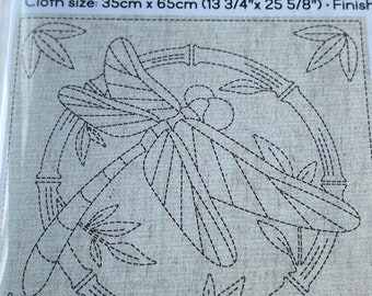 Sashiko SUMMERTIME Preprinted Sashiko Cloth, 12 Inch Preprinted Cotton Linen Hand Printed Sashiko by artist Ky Fujita