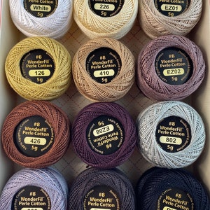 Perle Cotton NEUTRAL 12 Color Boxed Set, 8wt Eleganza WFEZP Perle Embroidery Thread in Gorgeous Shades, We stock 200 colors