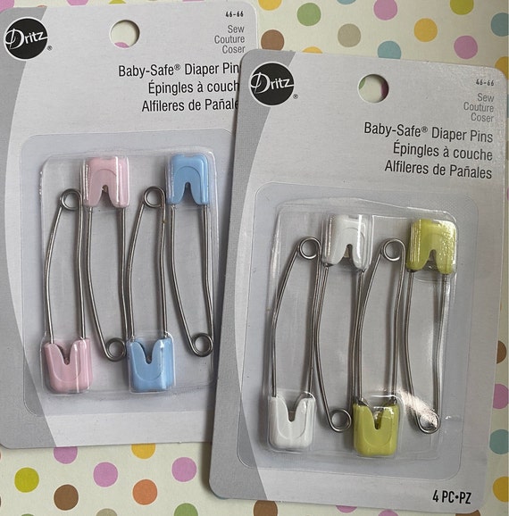 Dritz Baby Safe Diaper Pins, 4 Piece Package, 2 Blue 2 Pink, Slightly  Curved With Safety Caps for Cloth Diapers, Stainless Steel Plastic 